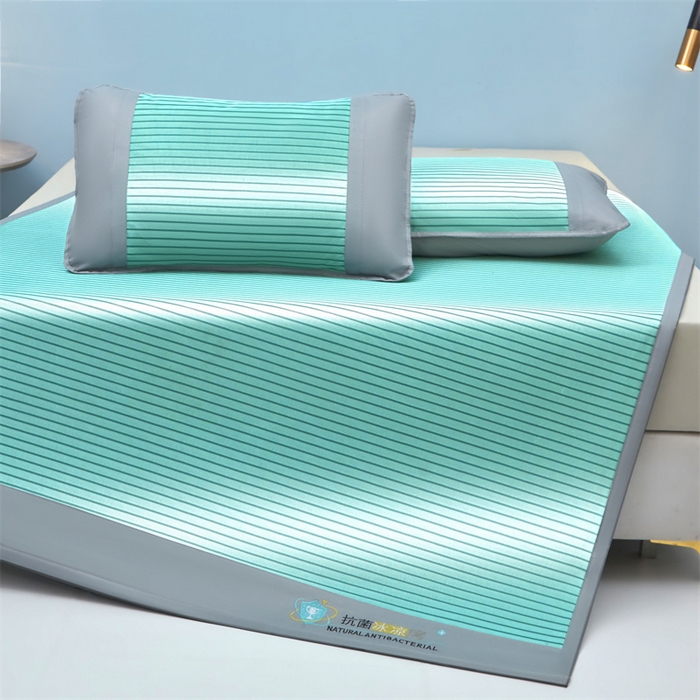 91家纺网 家纺一手货源 找家纺 航途席业 2026新款抗菌冰凉席饼干条纹无纺布凉席席子 素夏 薄荷绿