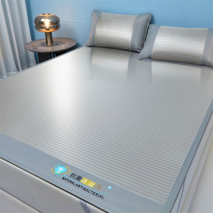 91家纺网 家纺一手货源 找家纺 航途席业 2026新款抗菌冰凉席饼干条纹无纺布凉席席子 素夏 绅士灰