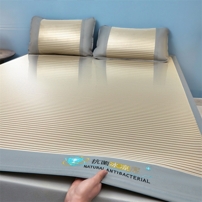 航途席业 2026新款抗菌冰凉席饼干条纹无纺布凉席席子 素夏 星光银