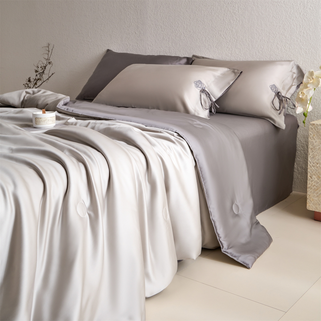 91家纺网 家纺一手货源 找家纺 （总）DC 2026新款A类兰精天丝玫瑰压线抽绳款夏被四件套--日落玫瑰系列