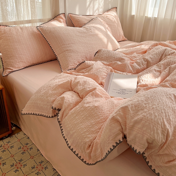 鑫佳居 2026新款纯色三角针四件套 三角针-白桃乌龙