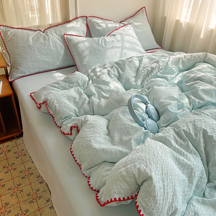 91家纺网 家纺一手货源 找家纺 鑫佳居 2026新款纯色三角针四件套 三角针-海盐泡泡