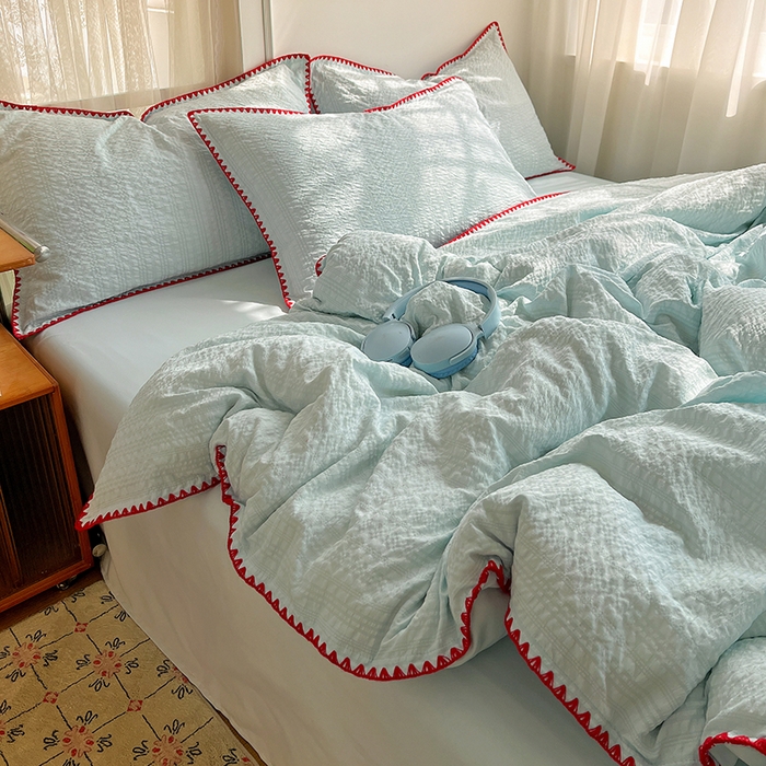 91家纺网 家纺一手货源 找家纺 鑫佳居 2026新款纯色三角针四件套 三角针-海盐泡泡