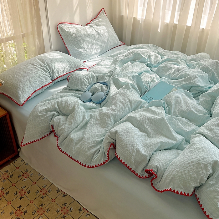 91家纺网 家纺一手货源 找家纺 鑫佳居 2026新款纯色三角针四件套 三角针-海盐泡泡