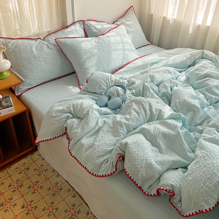 91家纺网 家纺一手货源 找家纺 鑫佳居 2026新款纯色三角针四件套 三角针-海盐泡泡