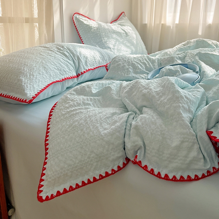 91家纺网 家纺一手货源 找家纺 鑫佳居 2026新款纯色三角针四件套 三角针-海盐泡泡