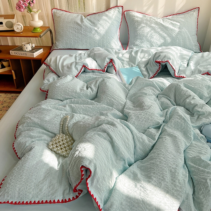 91家纺网 家纺一手货源 找家纺 鑫佳居 2026新款纯色三角针四件套 三角针-海盐泡泡