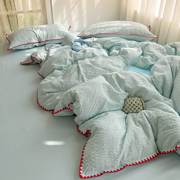 91家纺网 家纺一手货源 找家纺 鑫佳居 2026新款纯色三角针四件套 三角针-海盐泡泡