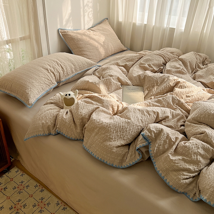 91家纺网 家纺一手货源 找家纺 鑫佳居 2026新款纯色三角针四件套 三角针-焦糖奶茶