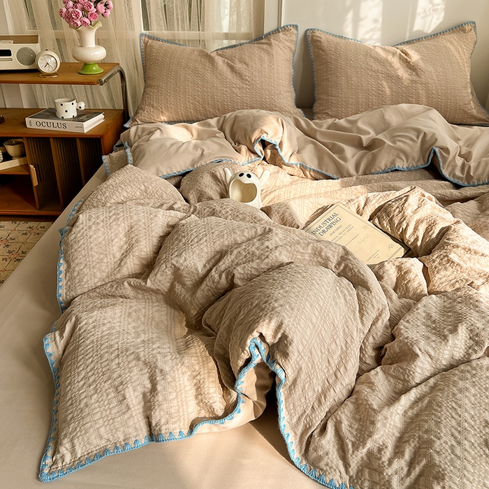 91家纺网 家纺一手货源 找家纺 鑫佳居 2026新款纯色三角针四件套 三角针-焦糖奶茶