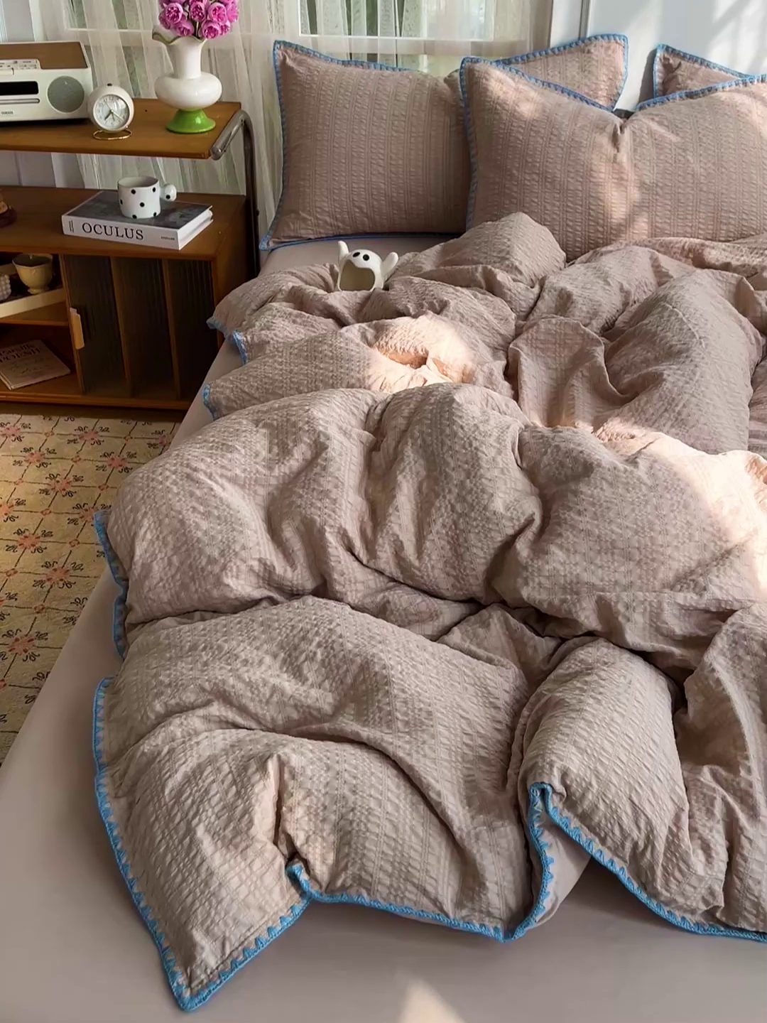 91家纺网 家纺一手货源 找家纺 鑫佳居 2026新款纯色三角针四件套 三角针-焦糖奶茶