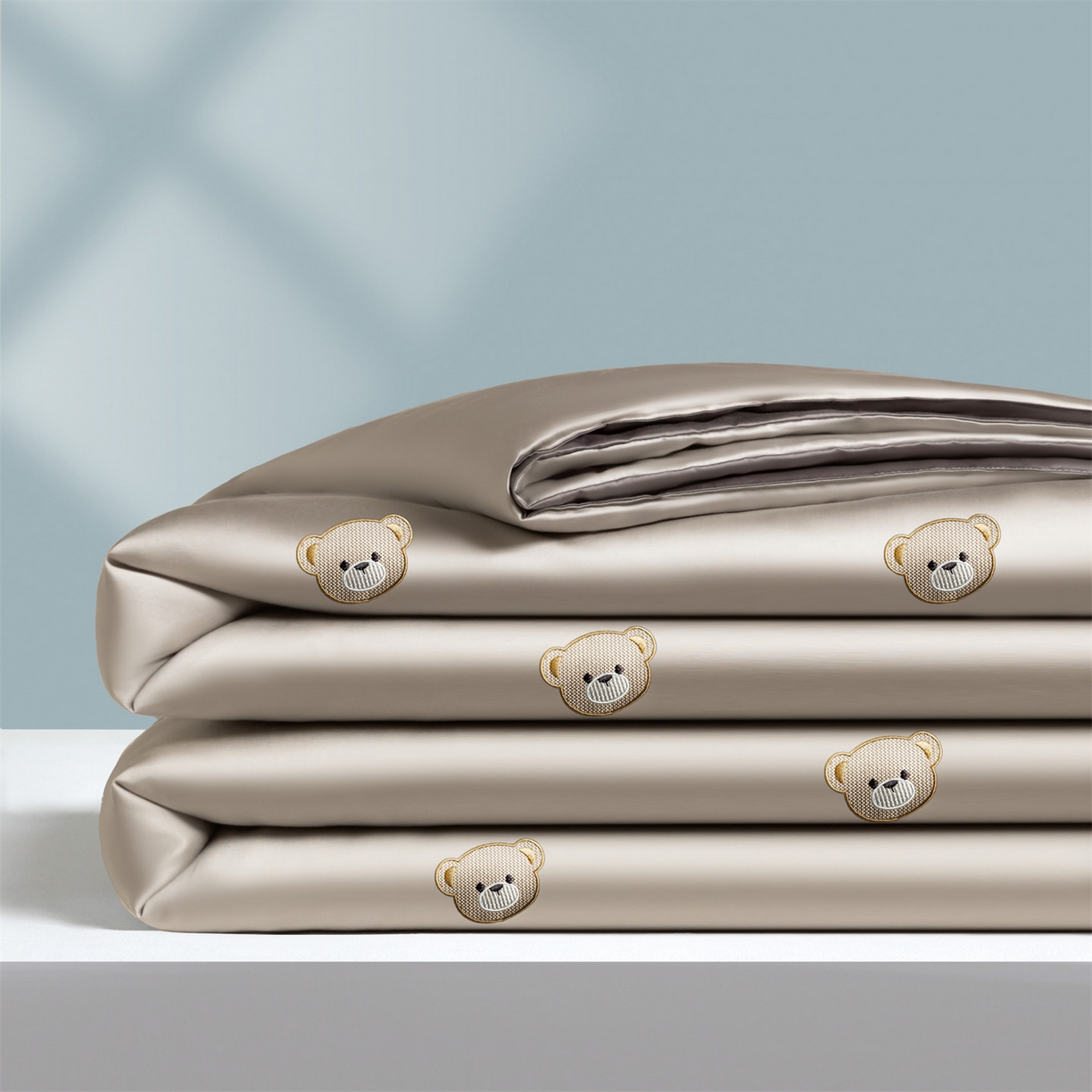 91家纺网 家纺一手货源 找家纺 无界 2026新款水洗真丝夏被-散点-贝尔 贝尔 冰川灰+中灰（小熊）