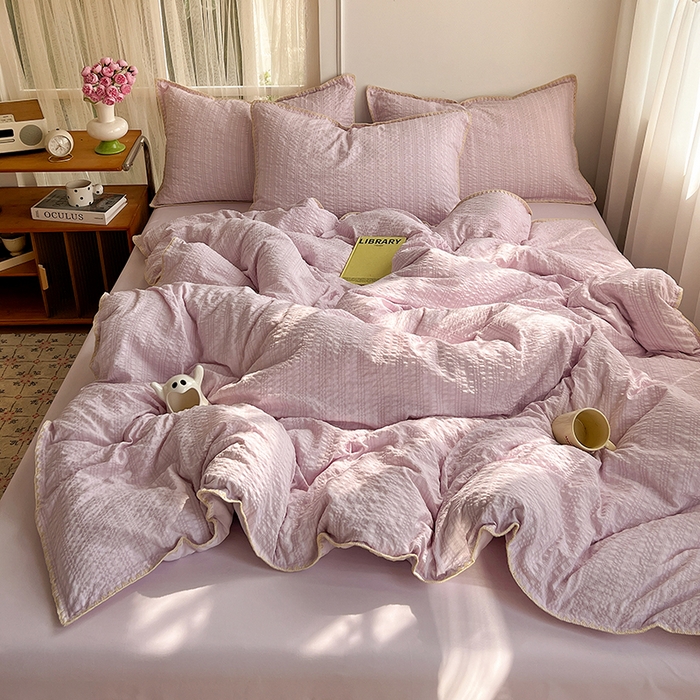 91家纺网 家纺一手货源 找家纺 鑫佳居 2026新款纯色三角针四件套 三角针-葡萄啵啵