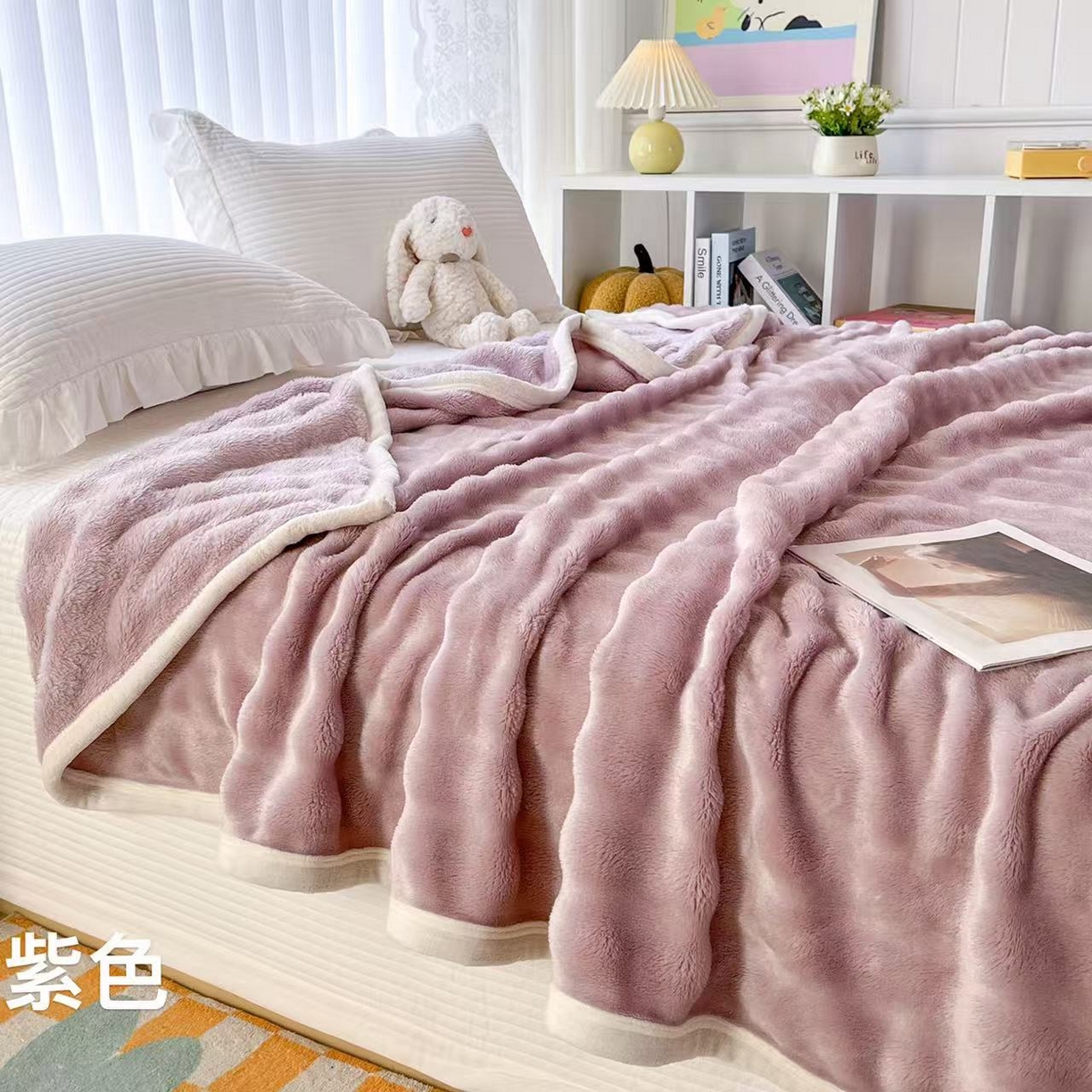 91家纺网 家纺一手货源 找家纺 （总）席匠 2026春夏新款纯色泡泡绒毯多功能盖毯