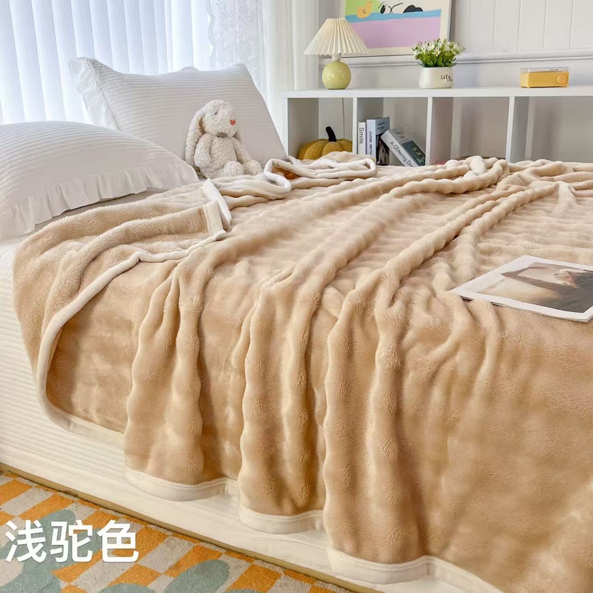 91家纺网 家纺一手货源 找家纺 （总）席匠 2026春夏新款纯色泡泡绒毯多功能盖毯