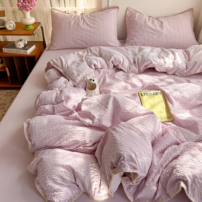 91家纺网 家纺一手货源 找家纺 鑫佳居 2026新款纯色三角针四件套 三角针-葡萄啵啵