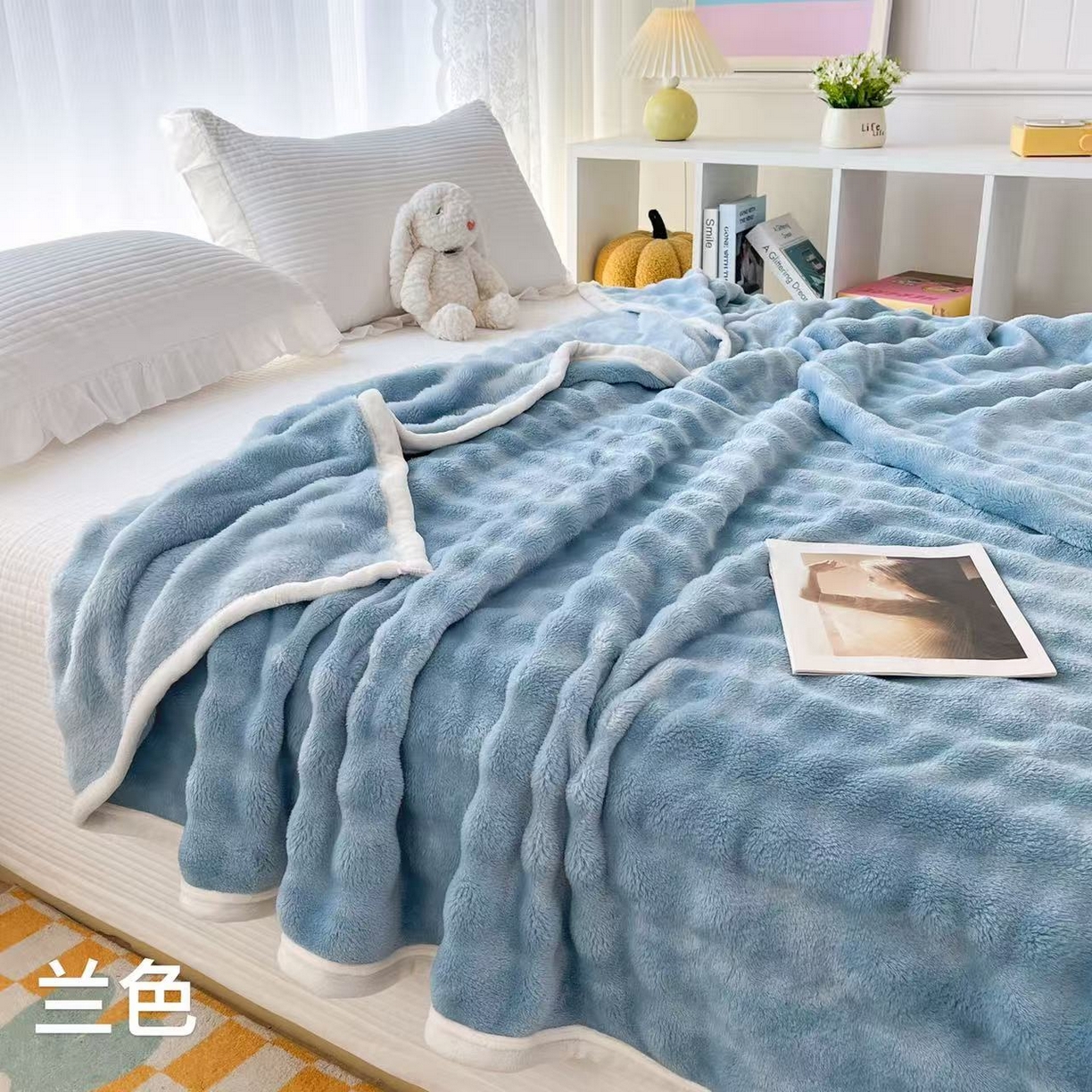 91家纺网 家纺一手货源 找家纺 （总）席匠 2026春夏新款纯色泡泡绒毯多功能盖毯