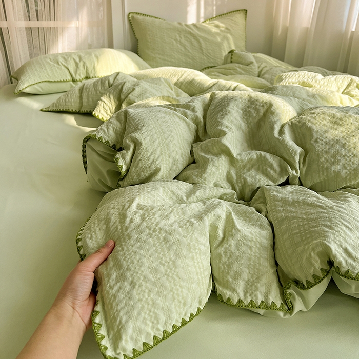 91家纺网 家纺一手货源 找家纺 鑫佳居 2026新款纯色三角针四件套 三角针-青提气泡