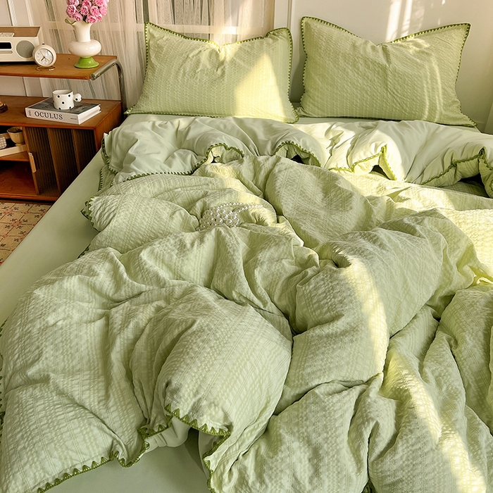 91家纺网 家纺一手货源 找家纺 鑫佳居 2026新款纯色三角针四件套 三角针-青提气泡