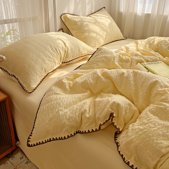 91家纺网 家纺一手货源 找家纺 鑫佳居 2026新款纯色三角针四件套 三角针-芝士奶盖