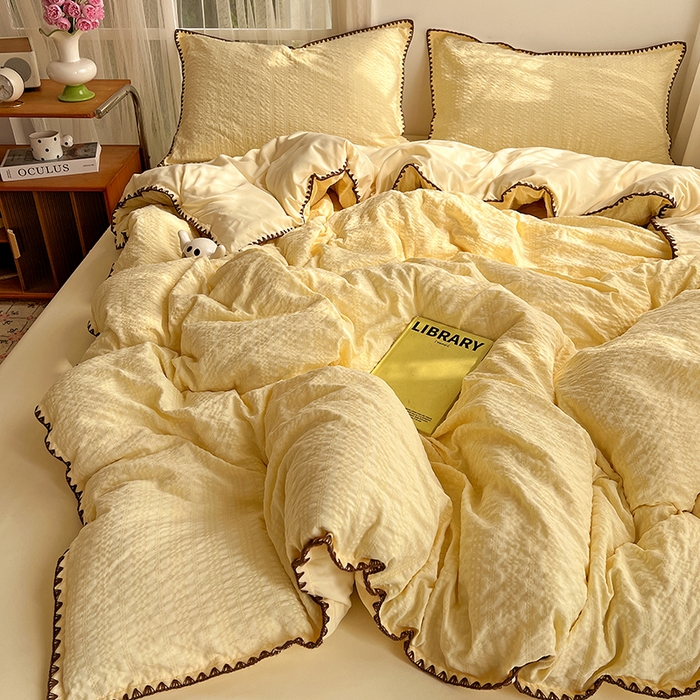 91家纺网 家纺一手货源 找家纺 鑫佳居 2026新款纯色三角针四件套 三角针-芝士奶盖