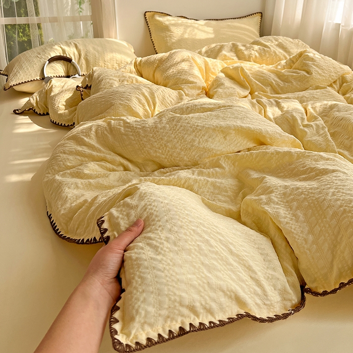 91家纺网 家纺一手货源 找家纺 鑫佳居 2026新款纯色三角针四件套 三角针-芝士奶盖