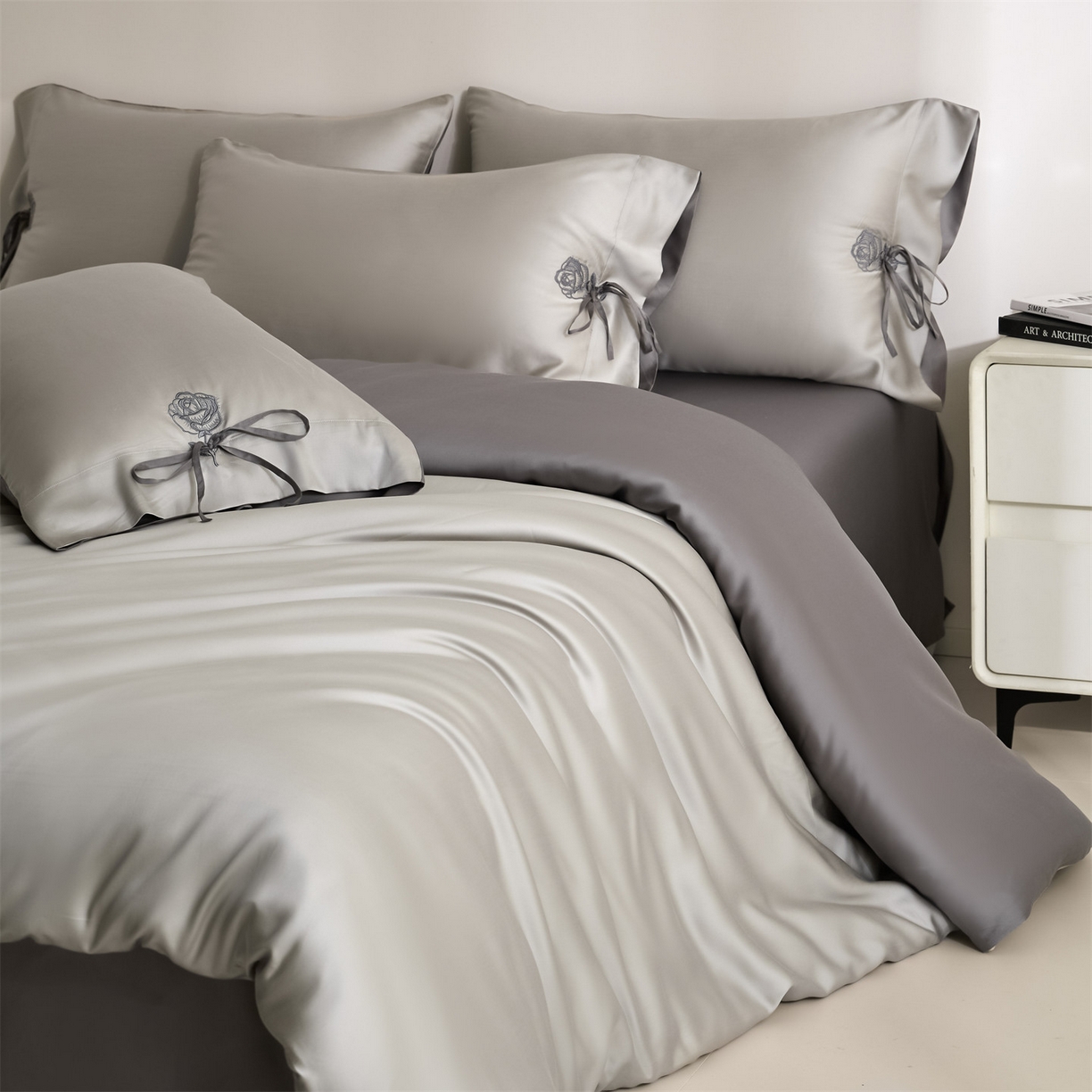 91家纺网 家纺一手货源 找家纺 （总）DC 2026新款天丝玫瑰压线抽绳四件套--日落玫瑰系列