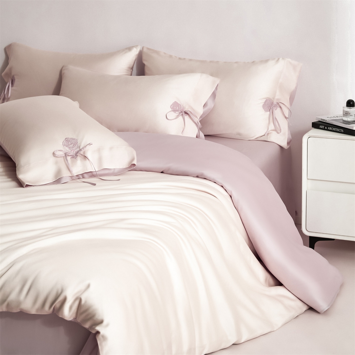 91家纺网 家纺一手货源 找家纺 （总）DC 2026新款天丝玫瑰压线抽绳四件套--日落玫瑰系列