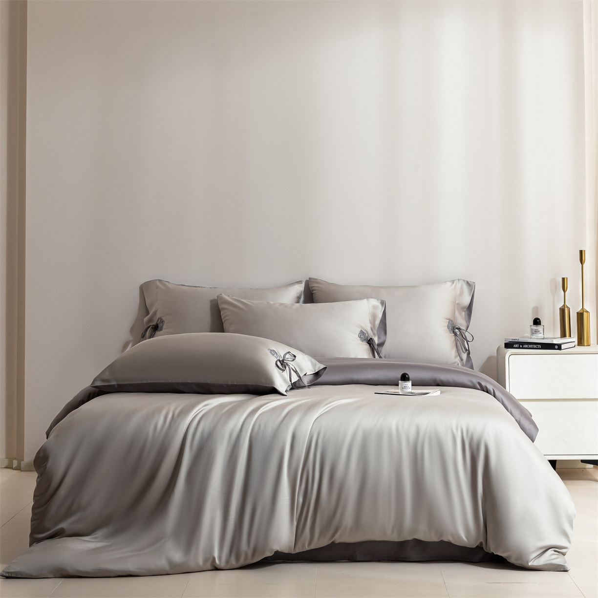 91家纺网 家纺一手货源 找家纺 （总）DC 2026新款天丝玫瑰压线抽绳四件套--日落玫瑰系列