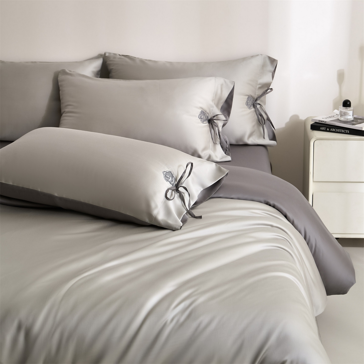 91家纺网 家纺一手货源 找家纺 （总）DC 2026新款天丝玫瑰压线抽绳四件套--日落玫瑰系列