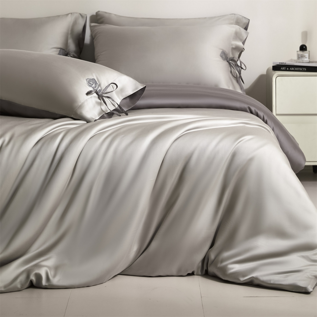 91家纺网 家纺一手货源 找家纺 （总）DC 2026新款天丝玫瑰压线抽绳四件套--日落玫瑰系列