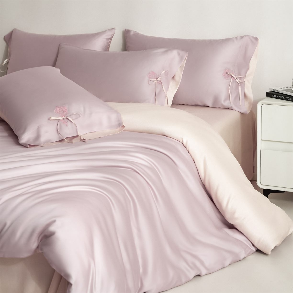 91家纺网 家纺一手货源 找家纺 （总）DC 2026新款天丝玫瑰压线抽绳四件套--日落玫瑰系列