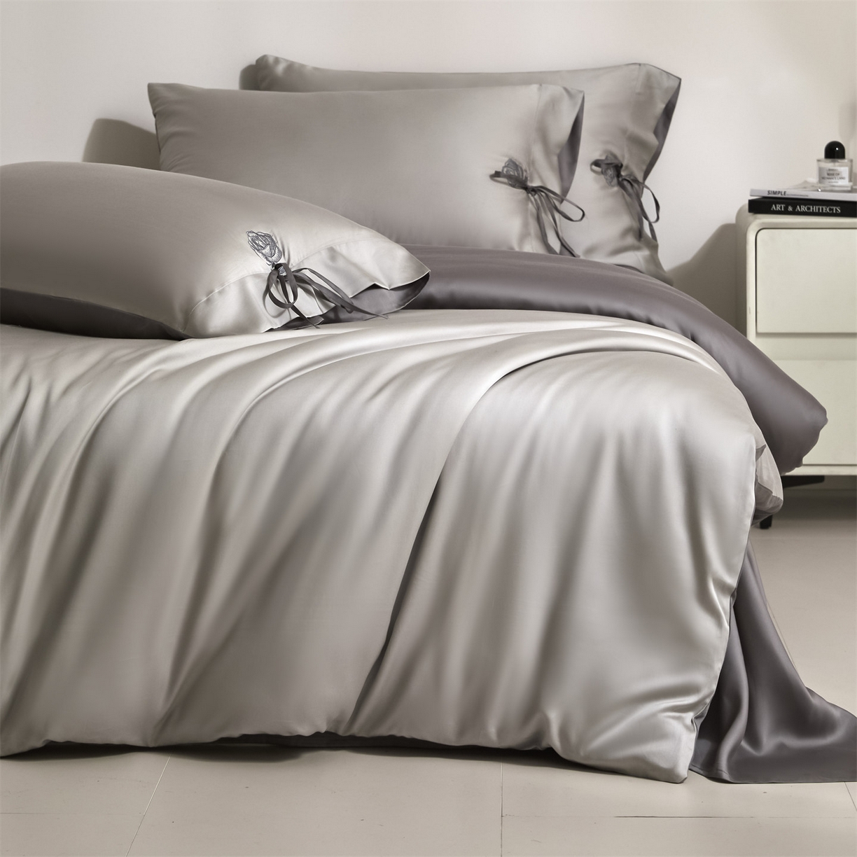 91家纺网 家纺一手货源 找家纺 （总）DC 2026新款天丝玫瑰压线抽绳四件套--日落玫瑰系列