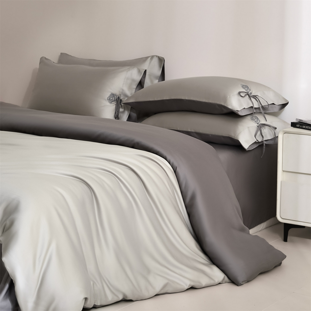 91家纺网 家纺一手货源 找家纺 （总）DC 2026新款天丝玫瑰压线抽绳四件套--日落玫瑰系列