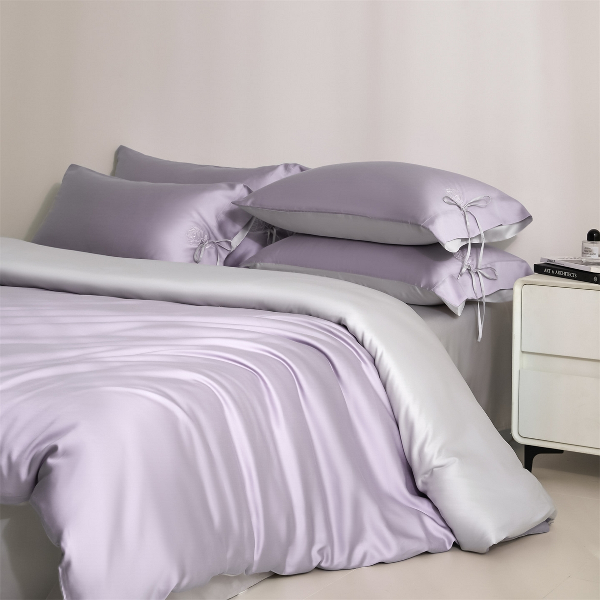 DC 2026新款天丝玫瑰压线抽绳四件套--日落玫瑰系列 风信紫+流沙灰