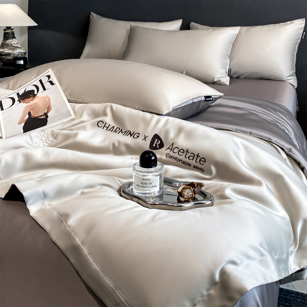 91家纺网 家纺一手货源 找家纺 无界 2026新款水洗真丝夏被-雪花绗缝压线-莱拉 莱拉 冰川灰+中灰