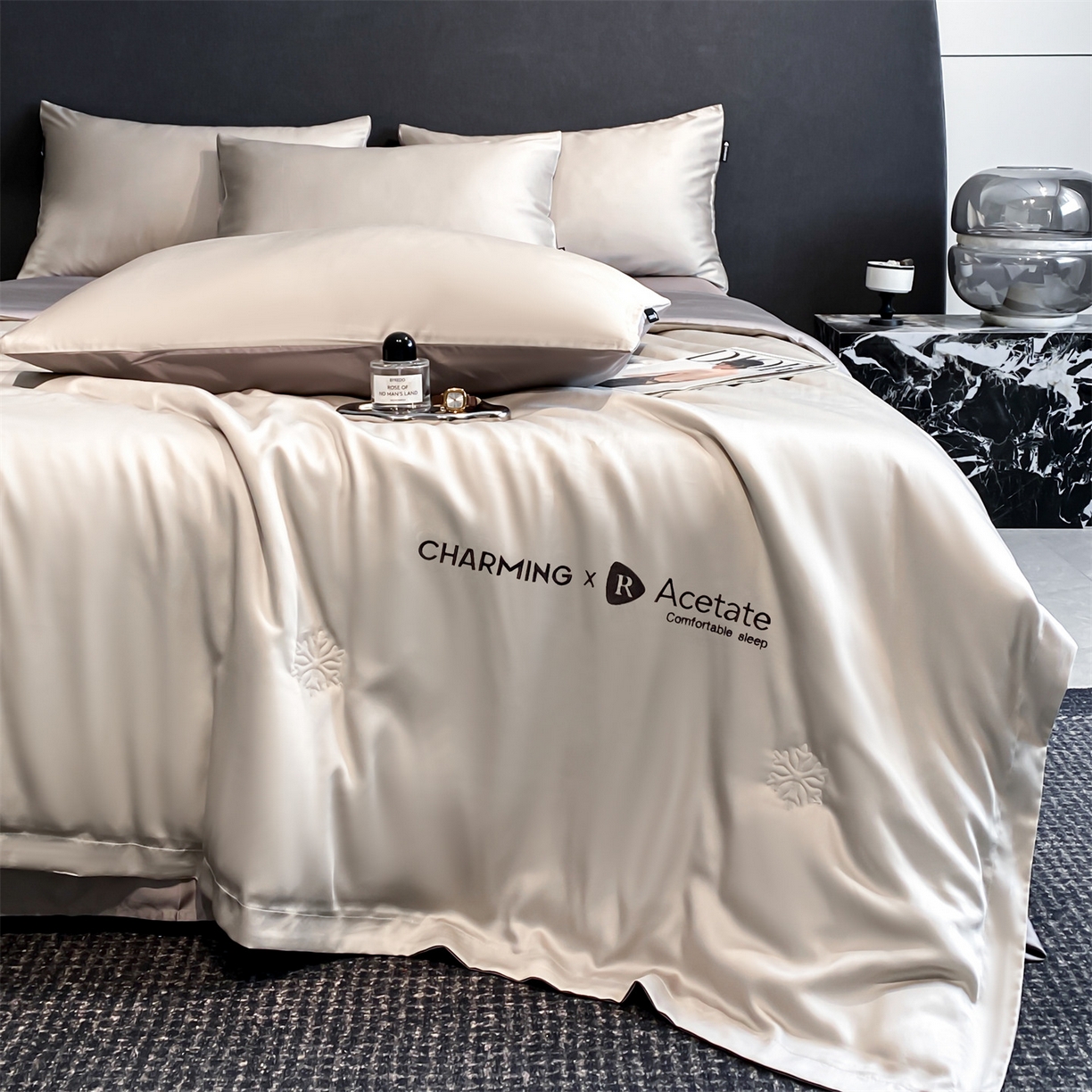 91家纺网 家纺一手货源 找家纺 无界 2026新款水洗真丝夏被-雪花绗缝压线-莱拉 莱拉 冰川灰+中灰