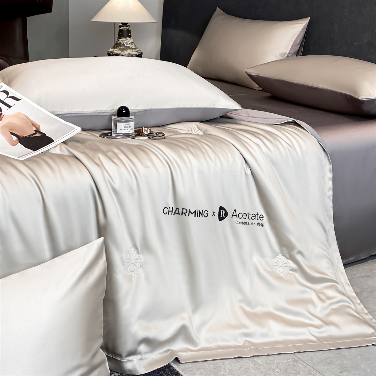 91家纺网 家纺一手货源 找家纺 无界 2026新款水洗真丝夏被-雪花绗缝压线-莱拉 莱拉 冰川灰+中灰