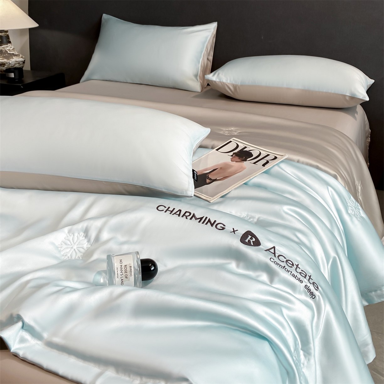 91家纺网 家纺一手货源 找家纺 无界 2026新款水洗真丝夏被-雪花绗缝压线-莱拉 莱拉 淡海蓝+冰川灰