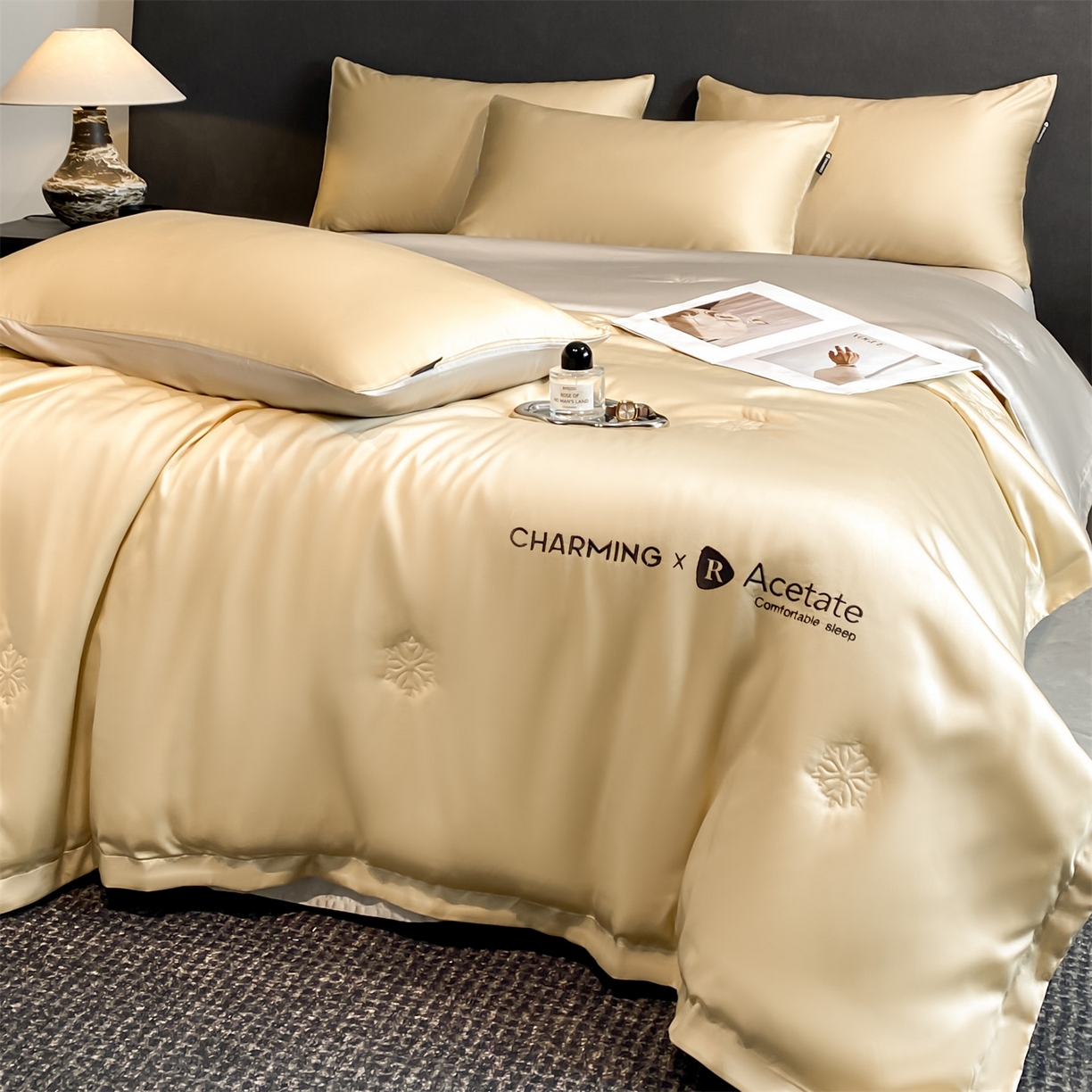 91家纺网 家纺一手货源 找家纺 无界 2026新款水洗真丝夏被-雪花绗缝压线-莱拉 莱拉 奶茶色+冰川灰