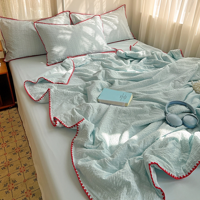 91家纺网 家纺一手货源 找家纺 鑫佳居 2026新款三角针纯色夏被夏凉被空调被四件套 海盐泡泡