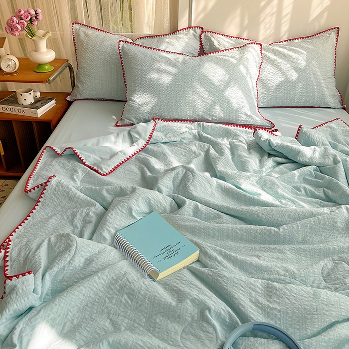 91家纺网 家纺一手货源 找家纺 鑫佳居 2026新款三角针纯色夏被夏凉被空调被四件套 海盐泡泡