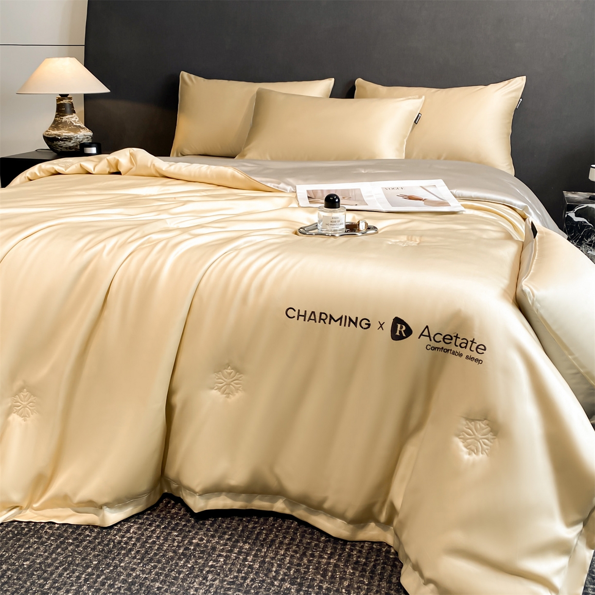 91家纺网 家纺一手货源 找家纺 无界 2026新款水洗真丝夏被-雪花绗缝压线-莱拉 莱拉 奶茶色+冰川灰