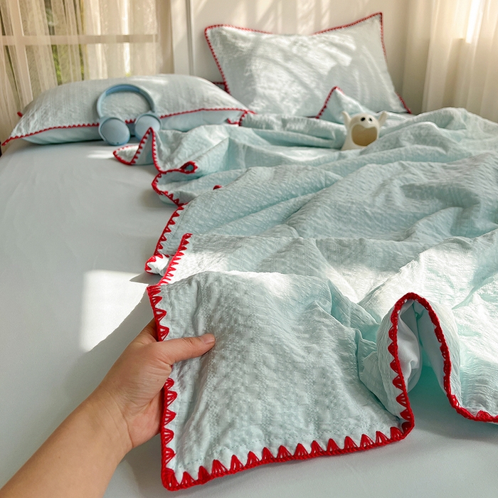 91家纺网 家纺一手货源 找家纺 鑫佳居 2026新款三角针纯色夏被夏凉被空调被四件套 海盐泡泡