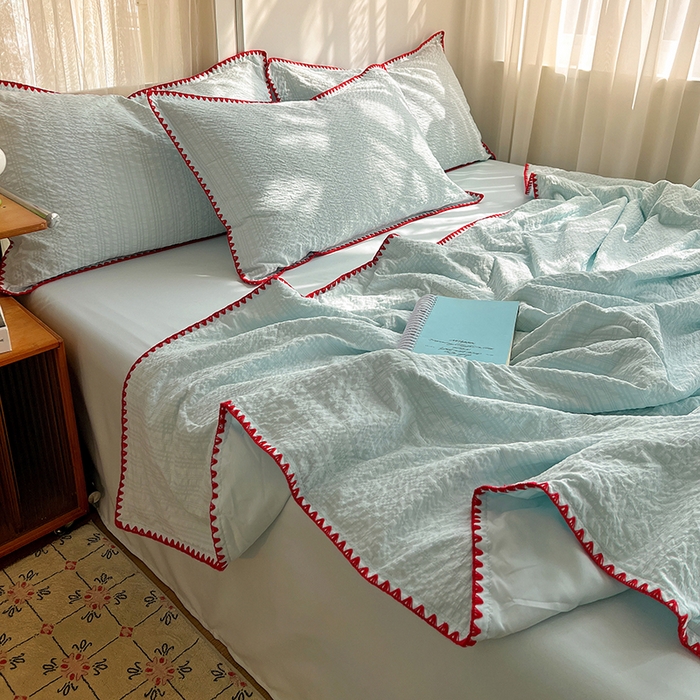 91家纺网 家纺一手货源 找家纺 鑫佳居 2026新款三角针纯色夏被夏凉被空调被四件套 海盐泡泡