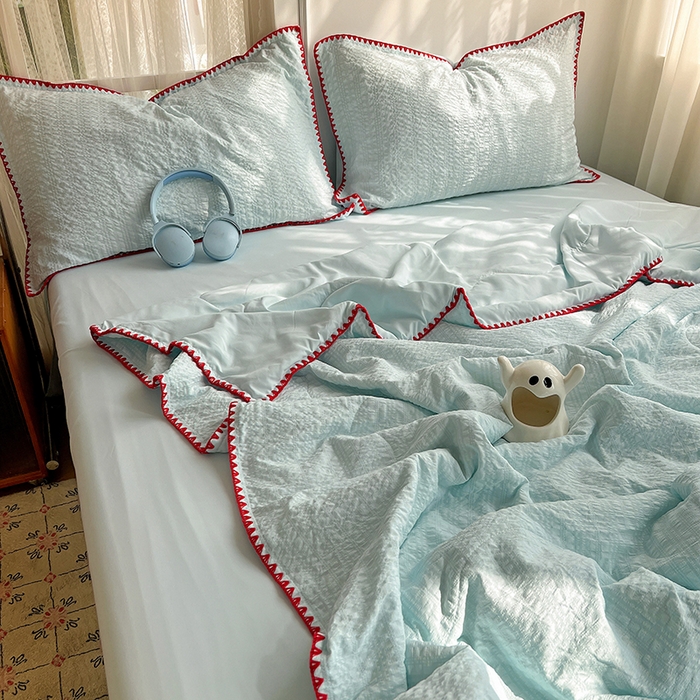 91家纺网 家纺一手货源 找家纺 鑫佳居 2026新款三角针纯色夏被夏凉被空调被四件套 海盐泡泡