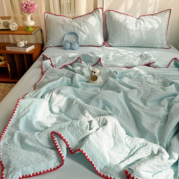 91家纺网 家纺一手货源 找家纺 鑫佳居 2026新款三角针纯色夏被夏凉被空调被四件套 海盐泡泡