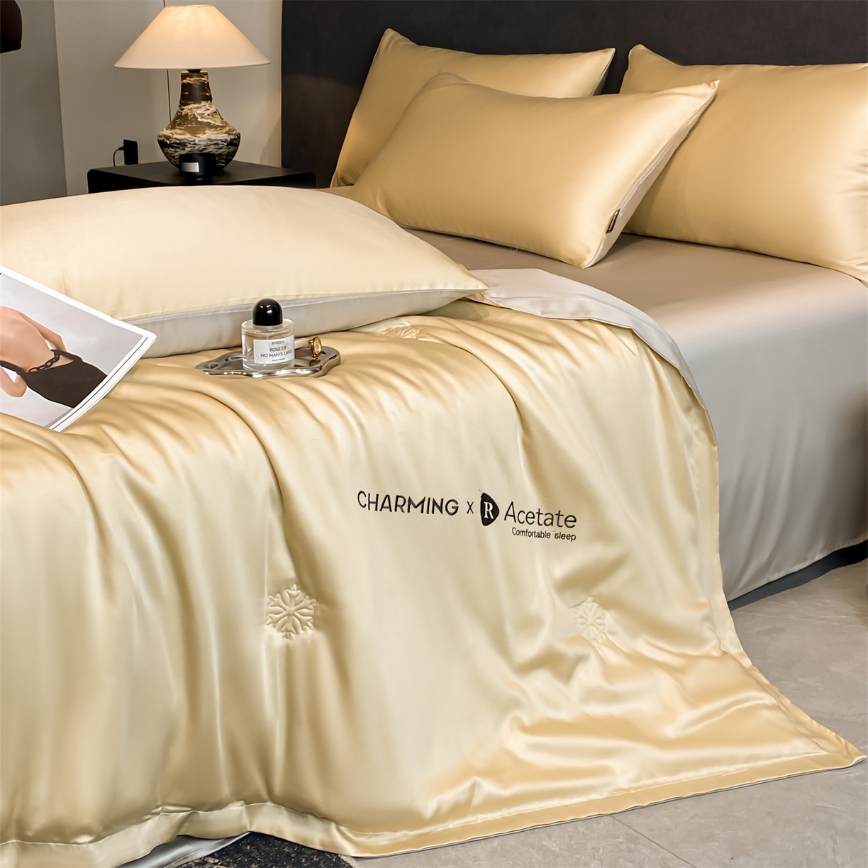 91家纺网 家纺一手货源 找家纺 无界 2026新款水洗真丝夏被-雪花绗缝压线-莱拉 莱拉 奶茶色+冰川灰