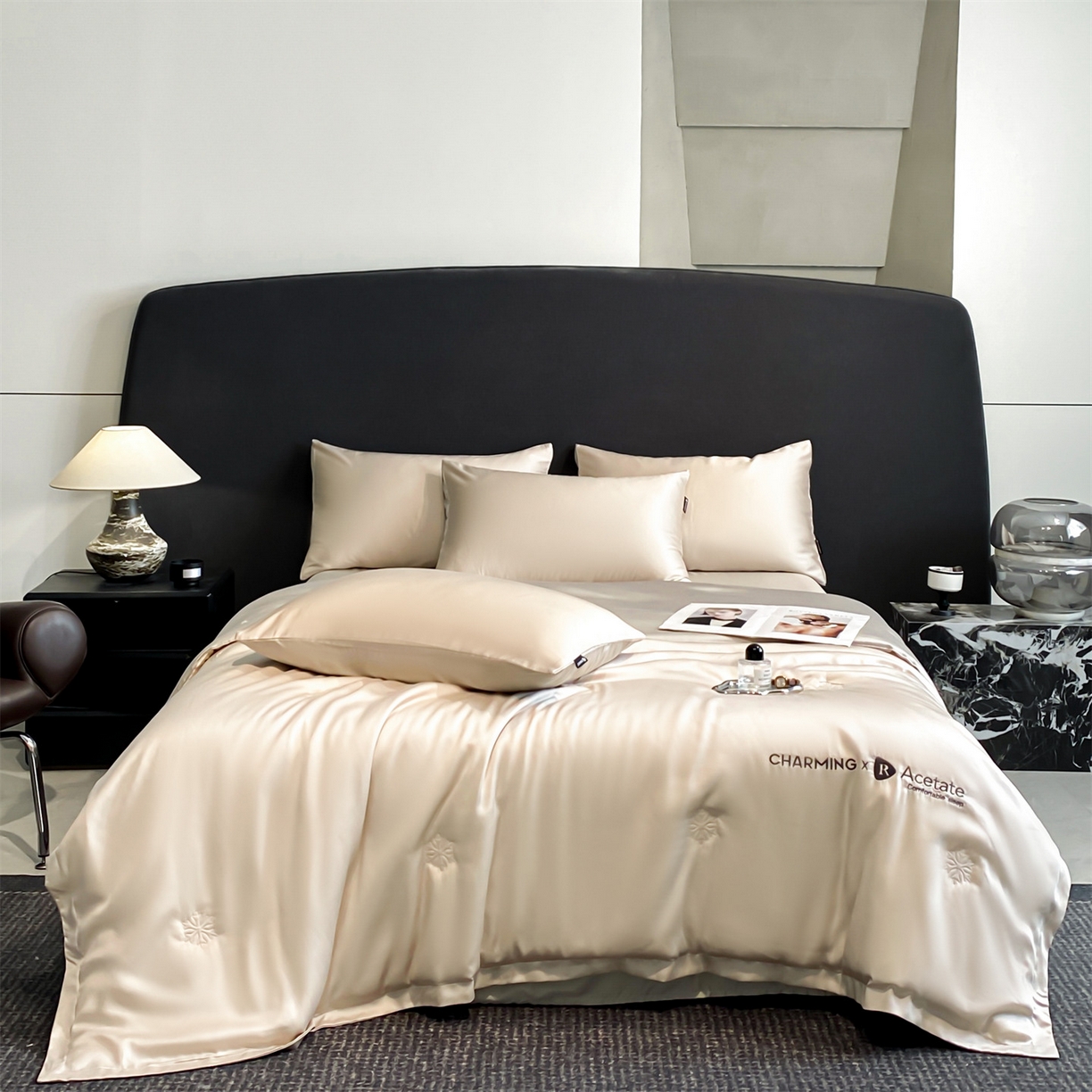 91家纺网 家纺一手货源 找家纺 无界 2026新款水洗真丝夏被-雪花绗缝压线-莱拉 莱拉 浅茶+冰川灰