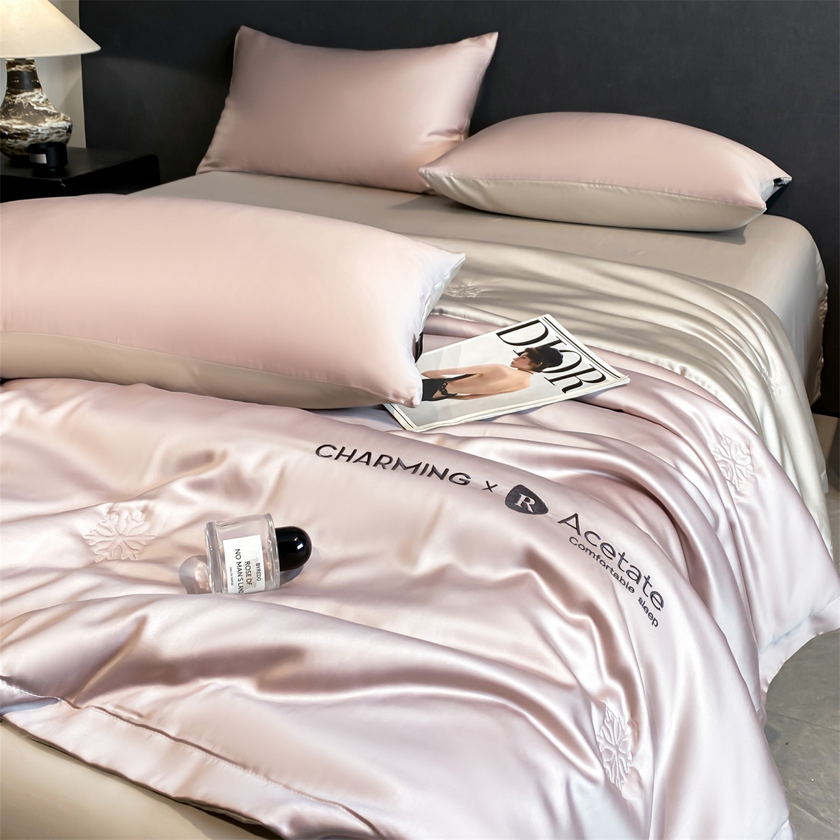 91家纺网 家纺一手货源 找家纺 无界 2026新款水洗真丝夏被-雪花绗缝压线-莱拉 莱拉 水雾紫+冰川灰